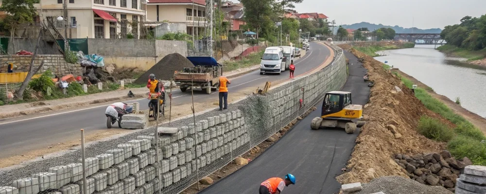 a-construction-site-with-workers-installing-stone-