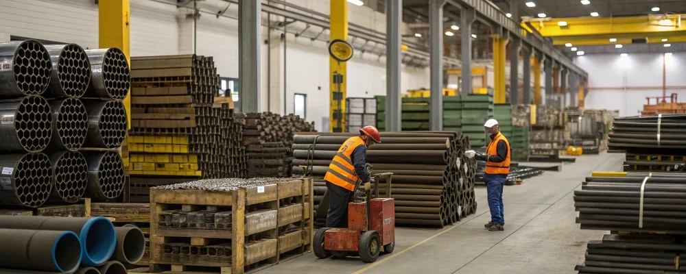 an-industrial-warehouse-filled-with-large-stacks-o